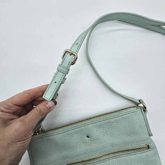 Kate Spade New York Light Blue Mint Green Pebbled Leather Crossbody Bag Purse - Picture 8 of 16